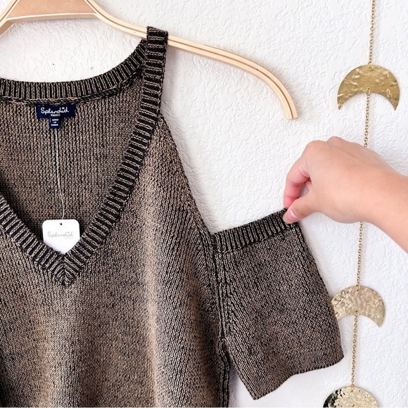 SPLENDID Surrey Marl Cold Shoulder Wool Knit V Neck Top - Picture 12 of 14